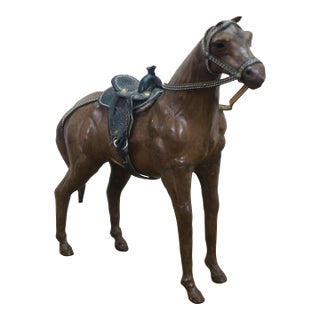 1960s Artisan Italian Leather Equestrian Western Horse Figurine Statue 14" For Sale
