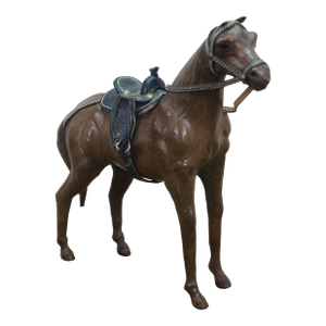 1960s Artisan Italian Leather Equestrian Western Horse Figurine Statue 14"