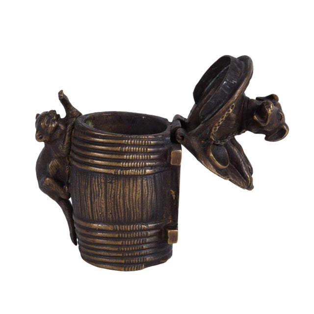 1900 European Unsigned Dog & Cat Bronze Mechanical Match Holder For Sale - Image 6 of 6