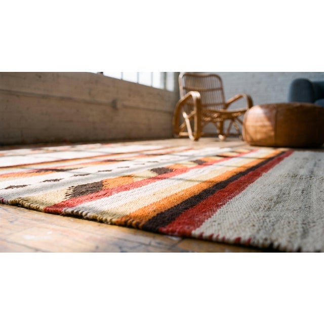 Ivory 1930s Ivory Cream Geometric Stripe Antique American Navajo Rug Flat Woven 4'2" X 6'2" Wool Carpet For Sale - Image 8 of 9