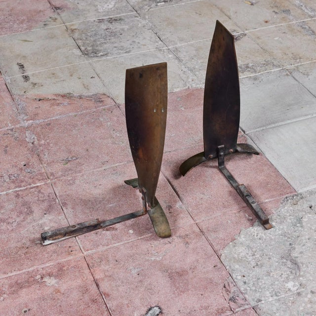 Modernist Twisted Bronze Andirons For Sale - Image 10 of 12