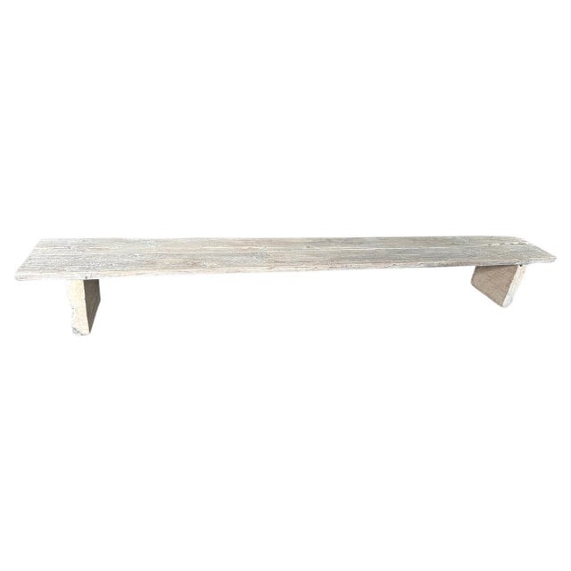 2010s Andrianna Shamaris Minimalist Wabi Sabi Teak Wood Long Bench For Sale - Image 5 of 18