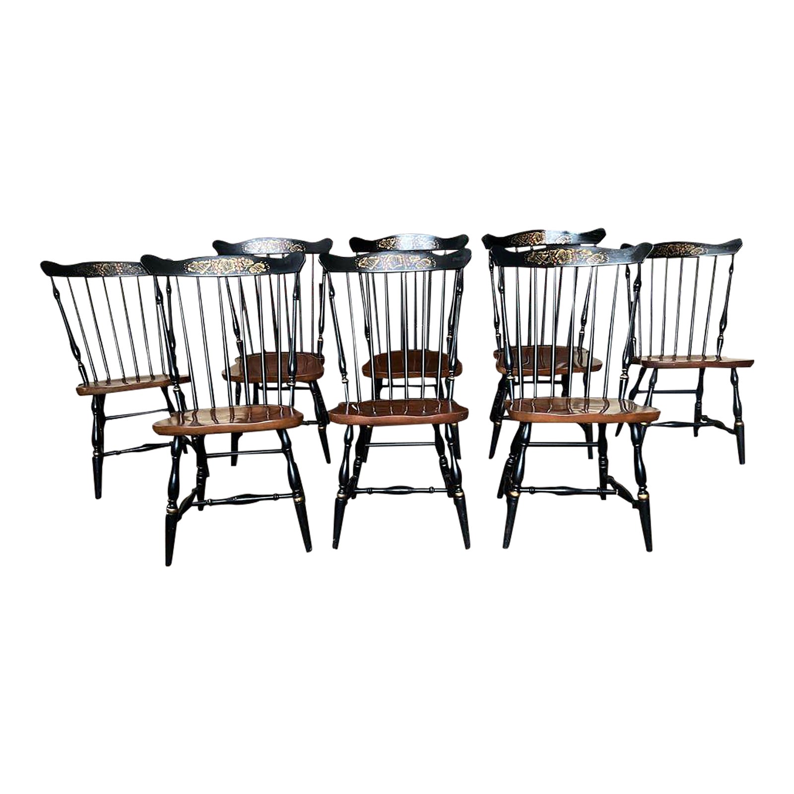 Mid 20th Century Vintage L Hitchcock Stenciled Fan Top Windsor