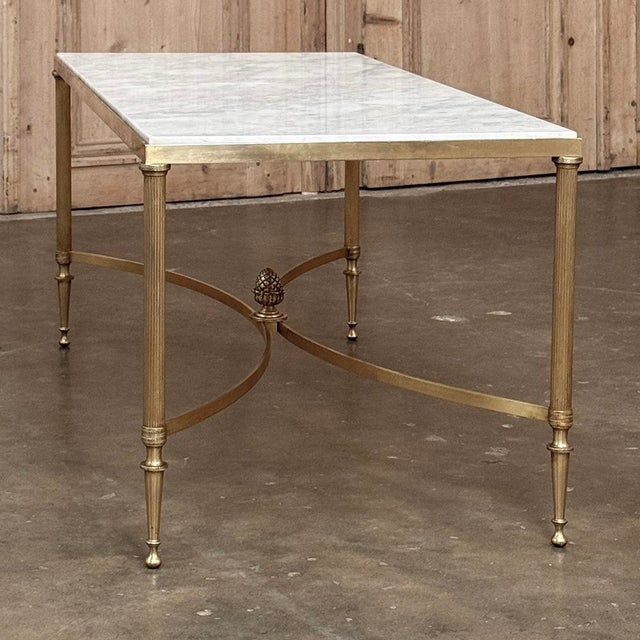 Mid-Century Carrara Marble and Gilded Brass Maison Jansen Style Coffee Table For Sale - Image 11 of 16