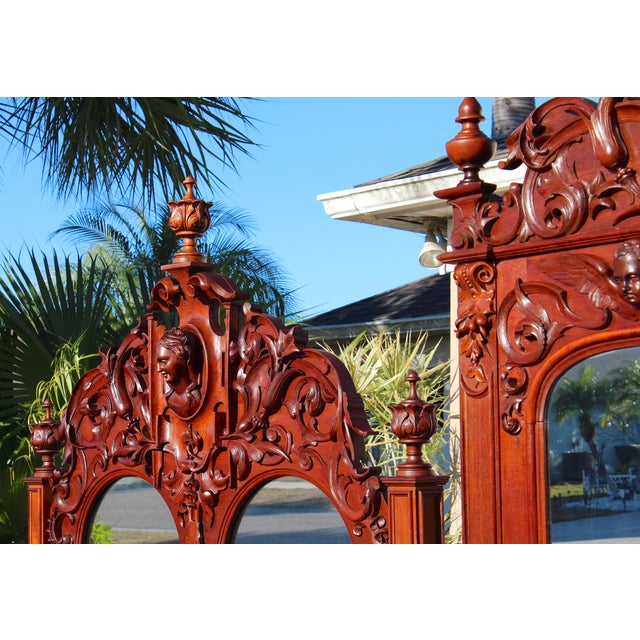 Monumental 19th Century Rococo Revival Bedroom Set – Hand Carved Queen Bed & Armoire – Museum Quality For Sale - Image 10 of 18