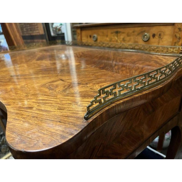 Louis XV French Burl Wood and Marquetry Writing Desk, 1920s For Sale - Image 3 of 14