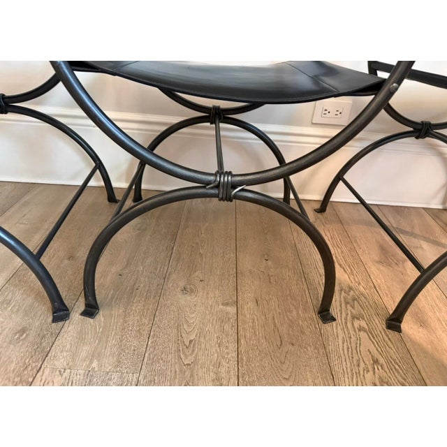 Iron & Leather Curule Armchairs — Set of Four, Sold in Pairs or as a Complete Set For Sale - Image 12 of 12