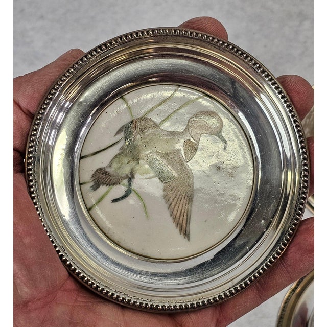 1950s Frank Whiting Sterling Silver and Porcelain Game Bird Coasters by Dennis Puleston - Set of Six For Sale - Image 13 of 14
