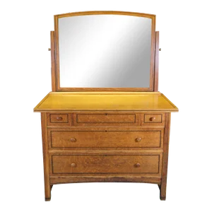 Early 20th Century Antique Northern Furniture Victorian Quarter Sawn Oak Dresser Mirror Chest Drawer