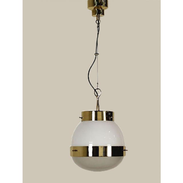 Metal Delta Grande Pendant Light in Glass & Brass attributed to Sergio Mazza for Artemide, 1960s, Set of 2 For Sale - Image 7 of 13