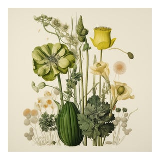 Vintage Botanical Garden Study No. 6 | Botanical Wall Art in Dark Green & Cream For Sale