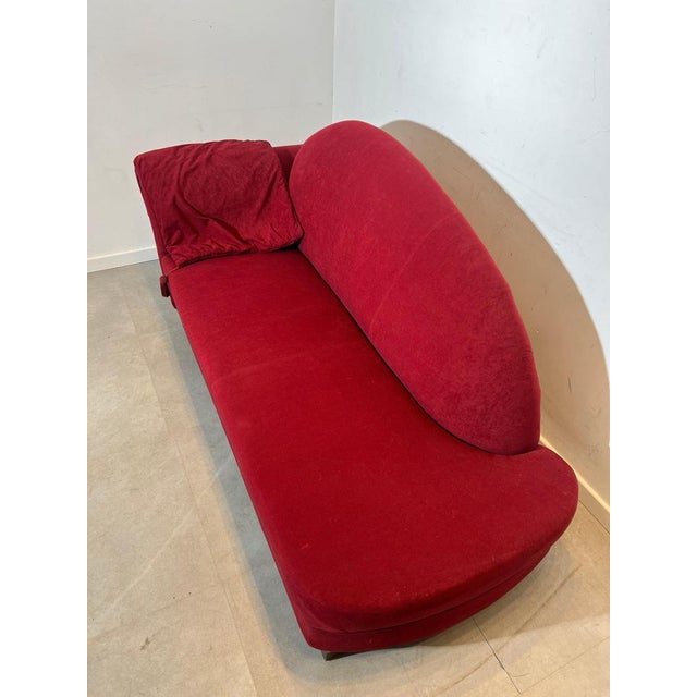 Chaise Lounge in Red Velvet For Sale - Image 3 of 5