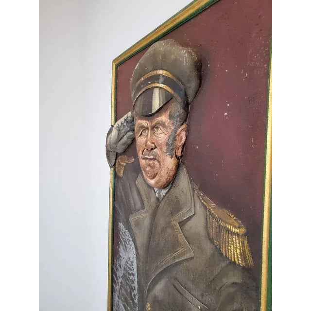 Gray Life-Size Art Deco Movie Theater Relief Carved Polychrome Painted Wooden Usher Fiigure Wall Panel Mural Folk Art For Sale - Image 8 of 12