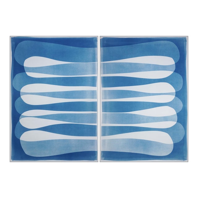 Contemporary Printmaking, Minimalist Handmade Cyanotype, Elipse Shapes Diptych on Watercolor Paper, 2026 For Sale