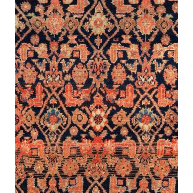 1940s Ivory Navy Blue Brown Tribal Persian Hamedan Rug For Sale - Image 4 of 5