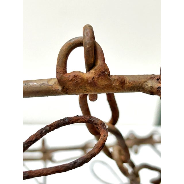 Vintage Wrought Iron Hanging Planter Basket With Scrollwork & Original Chain For Sale - Image 11 of 12