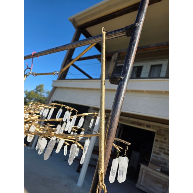 Rock Crystal Organic Branch Style Chandelier With Gold Finish and Adjustable Height For Sale - Image 13 of 14