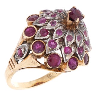 14k Gold and Ruby Cluster Cocktail Ring For Sale