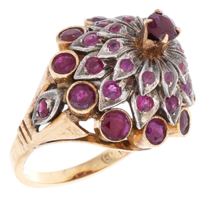 14k Gold and Ruby Cluster Cocktail Ring