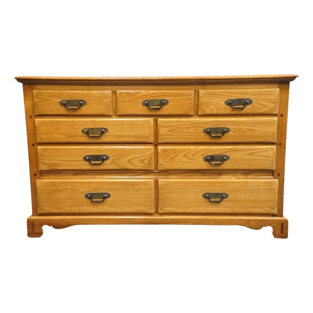 Link Taylor Countryside Collection Solid Oak Early American Rustic 55" Double Dresser 6602 For Sale