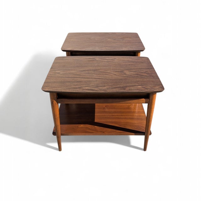 Lane Mid-Century Modern Walnut End Tables or Nightstands - A Pair, Oak For Sale - Image 12 of 17