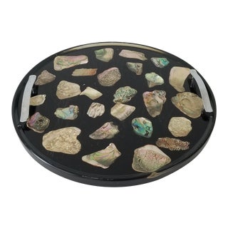 Vintage Round Resin - Lucite and Abalone Shell Tray For Sale