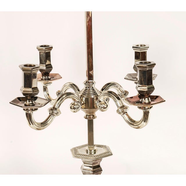 Vintage Victorian Silver Plate Rise and Fall Candelabra Table Lamp, 1920s For Sale - Image 4 of 15