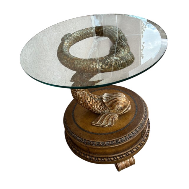 1990s Dolphin Koi Baroque Side End Table Serpent Gold Gilt Pedestal With Drawer For Sale In Philadelphia - Image 6 of 18
