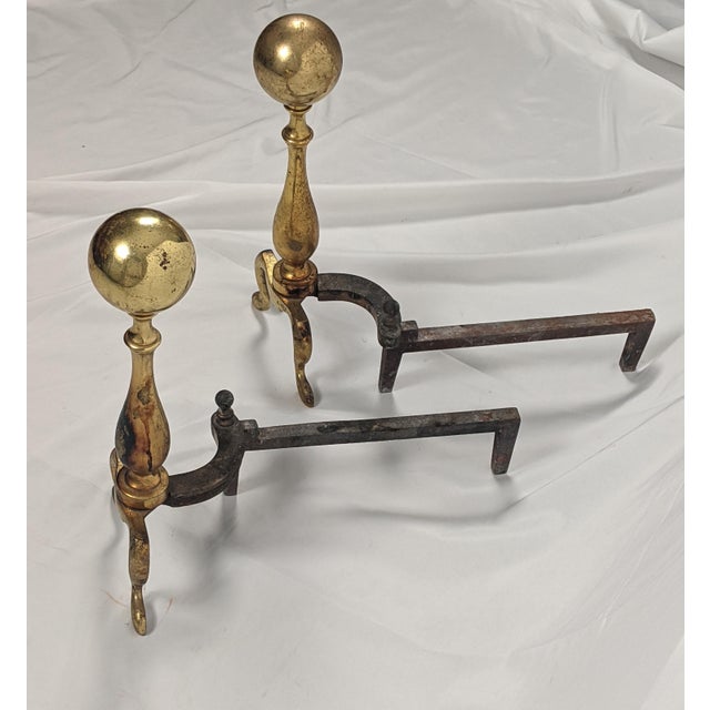 Vintage Brass Fireplace Ensemble With Folding Screen, Andirons & Fire Tools For Sale - Image 4 of 18