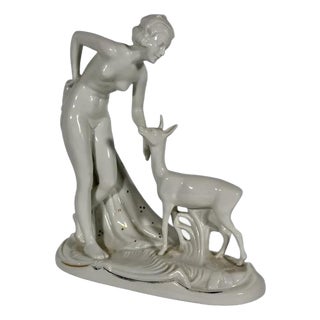 Fraureuth Porcelain Figurine Nude Maiden with Fawn For Sale