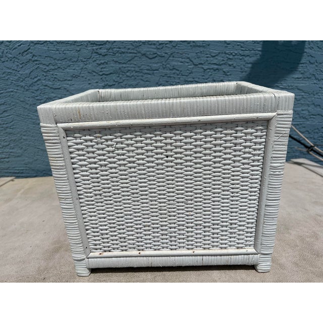 Mid 20th Century Vintage White Wicker Planter Made in Hong Kong For Sale - Image 5 of 6