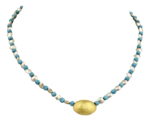 Gurhan Jordan Turquoise Bead Sterling 24k Layered Gold Fancy Necklace