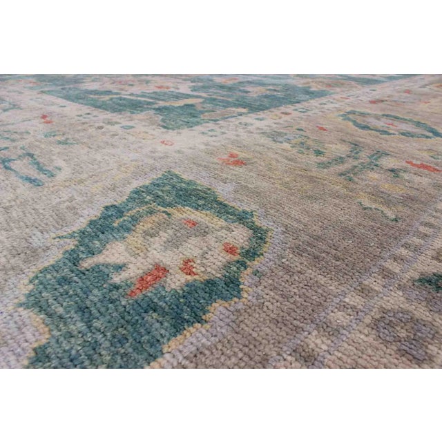 2000 - 2009 Green Color Turkish Oushak Rugby Keivan Woven Arts 10'7'' X 13'8'' For Sale - Image 5 of 6