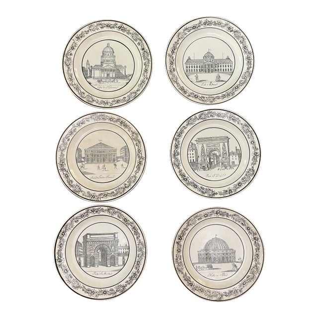 Set of 6 French Choisy Creamware Architectural Plates For Sale