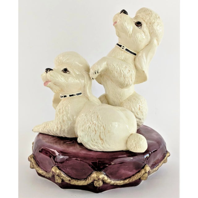 1960s Vintage Ceramic Pair of White Poodles on a Pillow For Sale - Image 5 of 12