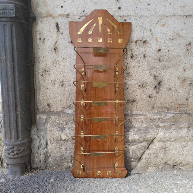 1930s Art Deco Wall-Mounted Magazine Rack in Wood and Gilt Brass, Germany, 1930s For Sale - Image 5 of 18