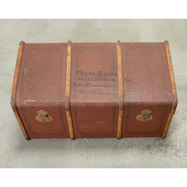 Early 20th Century Art Deco Canvas and Bentwood Steamer Trunk For Sale - Image 4 of 18