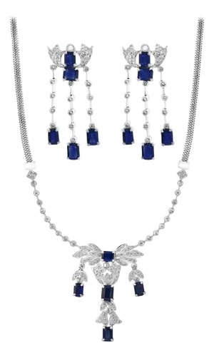 Late 20th Century AGI Natural Blue Sapphire & Diamond Necklace 18 Karat White Gold, Suite, Estate, Set