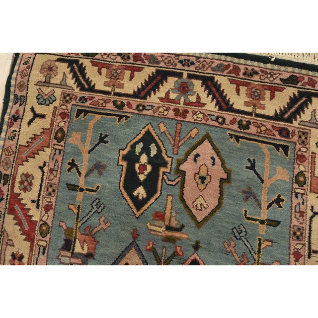 Heriz Rug 3’10” X 6’3” Blue Wool Vintage Tribal Hand-Knotted Oriental Carpet For Sale In Philadelphia - Image 6 of 12