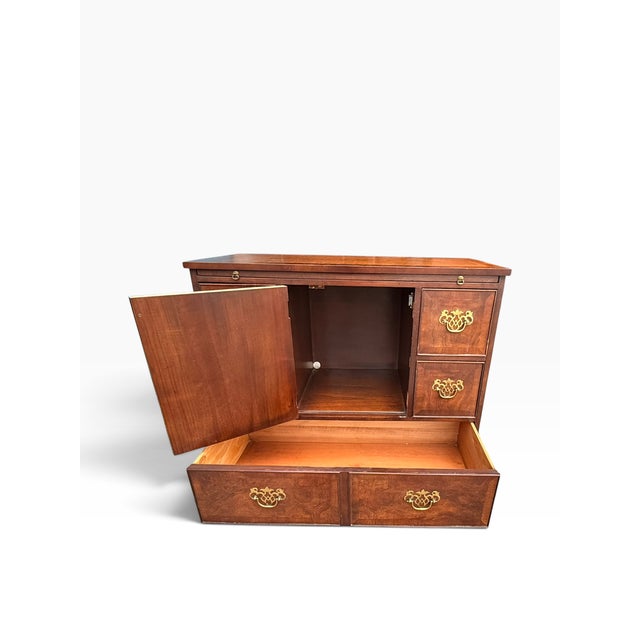 Brass Vintage Kindel Grand Rapids Burl Wood Gentleman’s Chest With Brass Hardware For Sale - Image 8 of 14