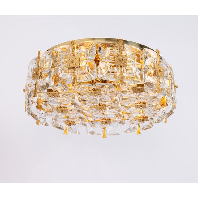 Metal Gilt Brass and Crystal Flush Mount from Palwa, Germany, 1970s For Sale - Image 7 of 10