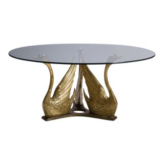 French Brass Seated Swan Base Cocktail Table For Sale