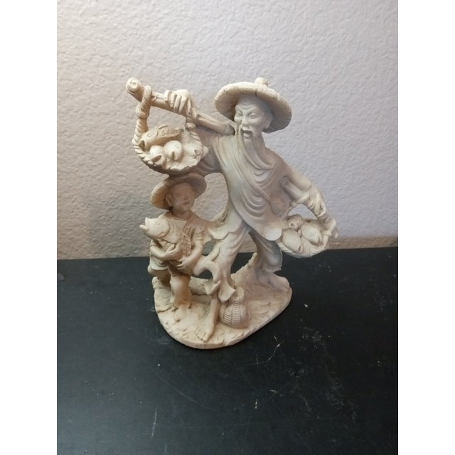 Exquisite 1950 Alabaster Fisherman & Grandson Sculpture Made in Mexico For Sale - Image 4 of 6