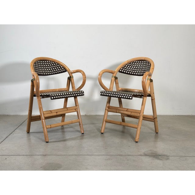 Mid-Century Modern Bamboo Folding Chairs, 1990s, Set of 8 For Sale - Image 3 of 18