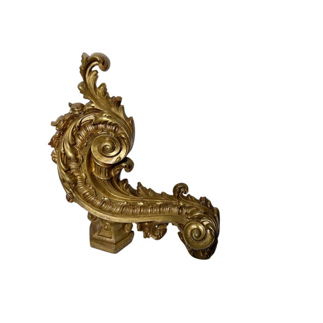 A pair of heavy fireplace Bronze Dor chenets in the Louis XV style. Circa 1890, France.