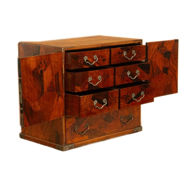 Antique Japanese Meiji Kodansu Tansu Marquetry Table Cabinet Jewelry Chest 1880 For Sale - Image 9 of 15
