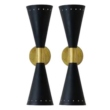 Italian Brass Wall Lamps, 1950s, Set of 2 For Sale