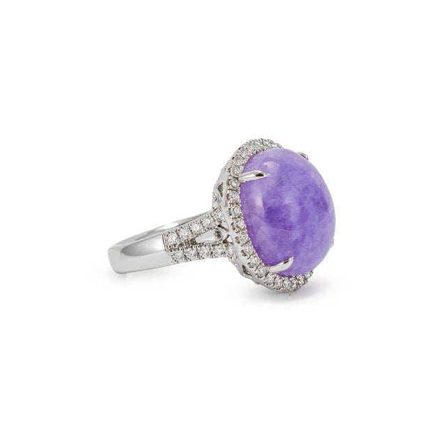 Metal 950 Platinum Gia Type a 10.09ct Purple Jade Halo Diamond Cocktail Ring Pendant, Size 6.75 For Sale - Image 7 of 10
