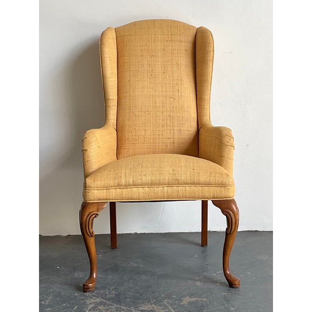 Vintage Raffia Wingback Chair For Sale - Image 10 of 12