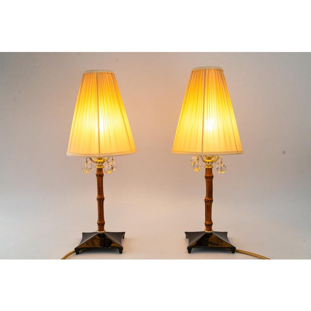 Brass polished and stove enameled The base is blackened The fabric shades are replaced ( new ) European Plug (up to...